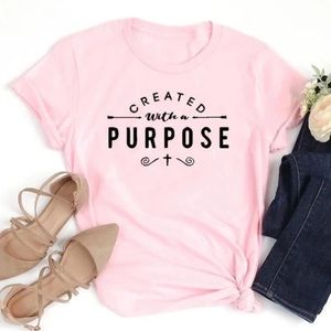 Pink Created With Purpose Stylish Women
Graphic Tee TShirt w/ Inspiring Sayings